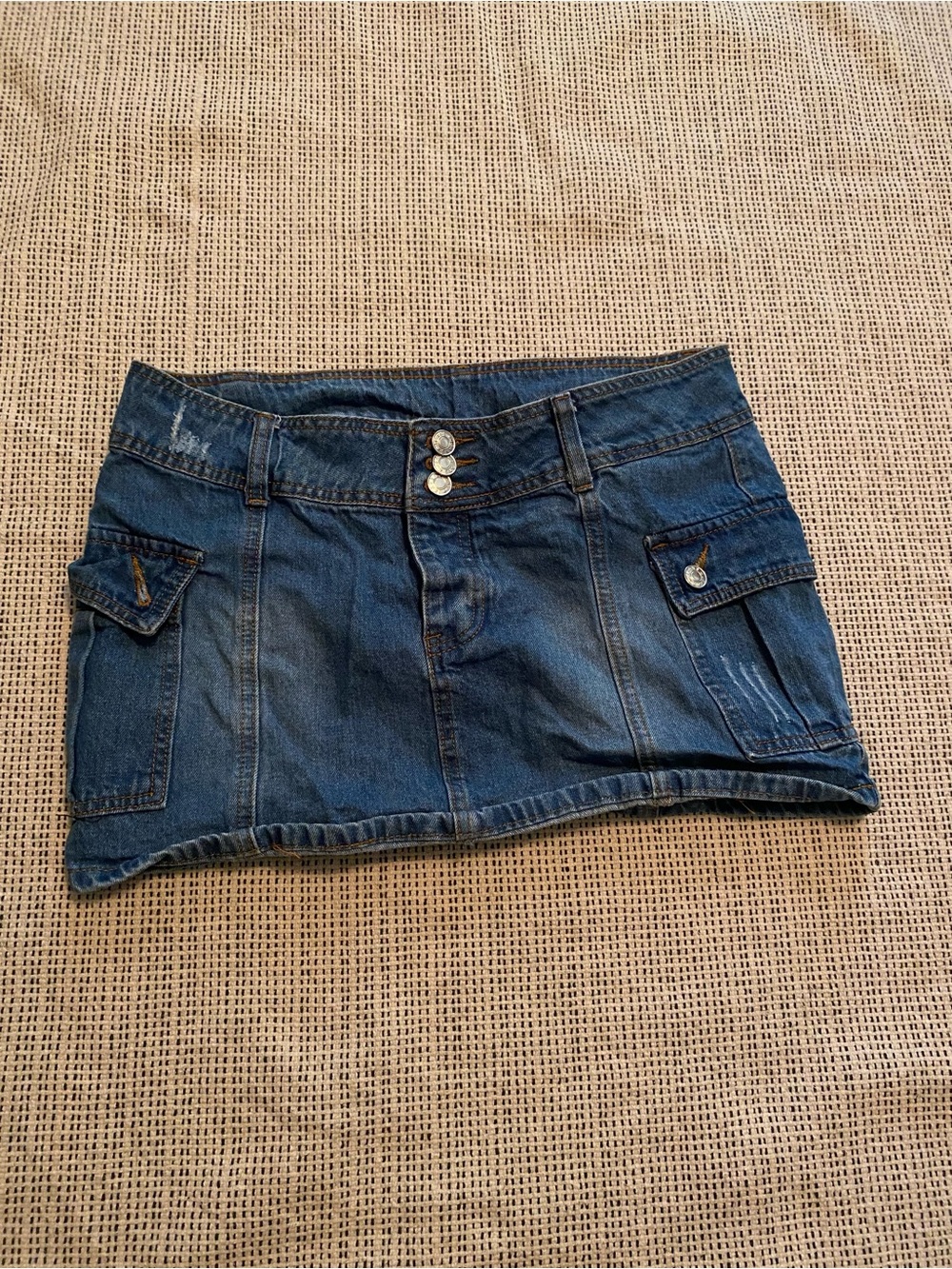 Women's Dark Blue Denim Mini Skirt with Front Buttons